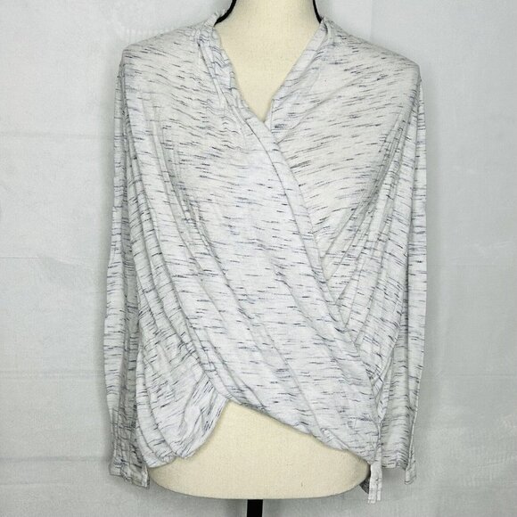 Anthropologie Akemi Kin V-Neck Long-Sleeve White Surplice Wrap Knit Top Sz S - Picture 1 of 9